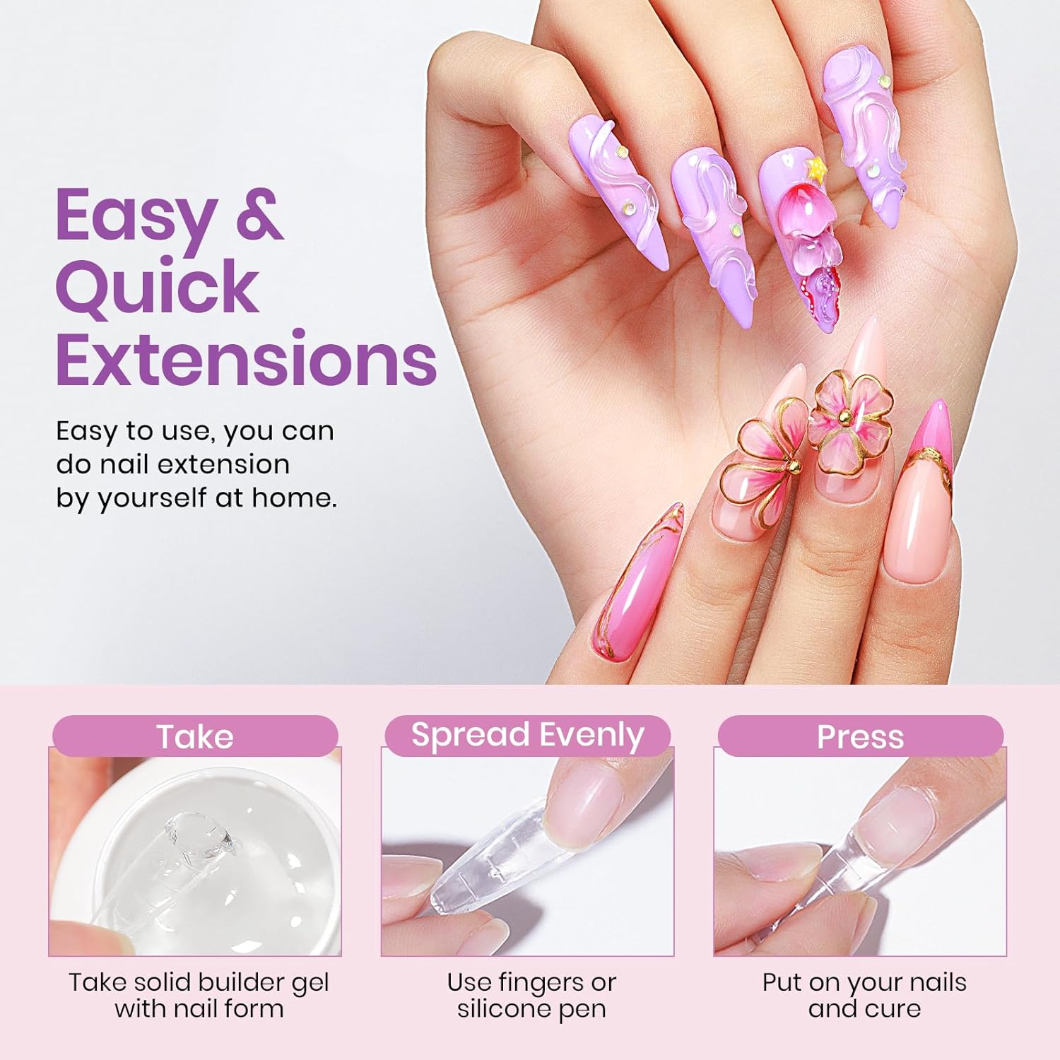 Thumbnail 3 de MIZHSE Fester Builder – lot de 2 gels pour extensions d’ongles (clear solid builder, non stick)