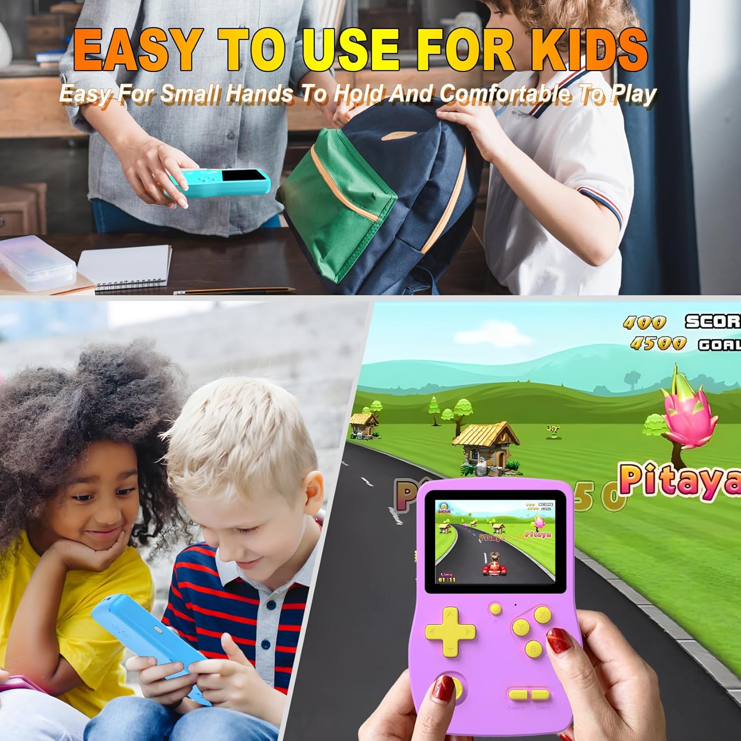 Thumbnail 4 de 32-Bit Handheld Games for Kids (Preloaded 139 Video Games) with 3.0" IPS Screen and Rechargeable Battery, Purple