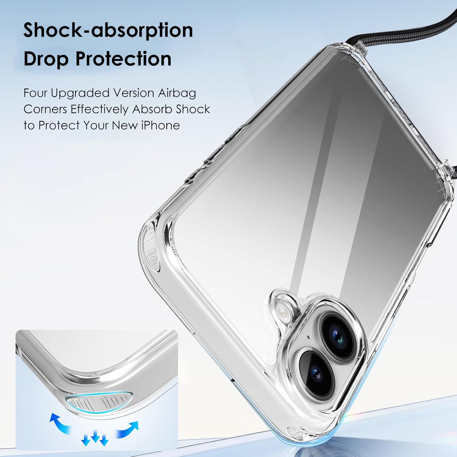 Thumbnail 1 de Vaykwo Handykette mit Band für iPhone 16 – transparente Necklace-Hülle mit Kamera- und Displayschutz (schwarz)