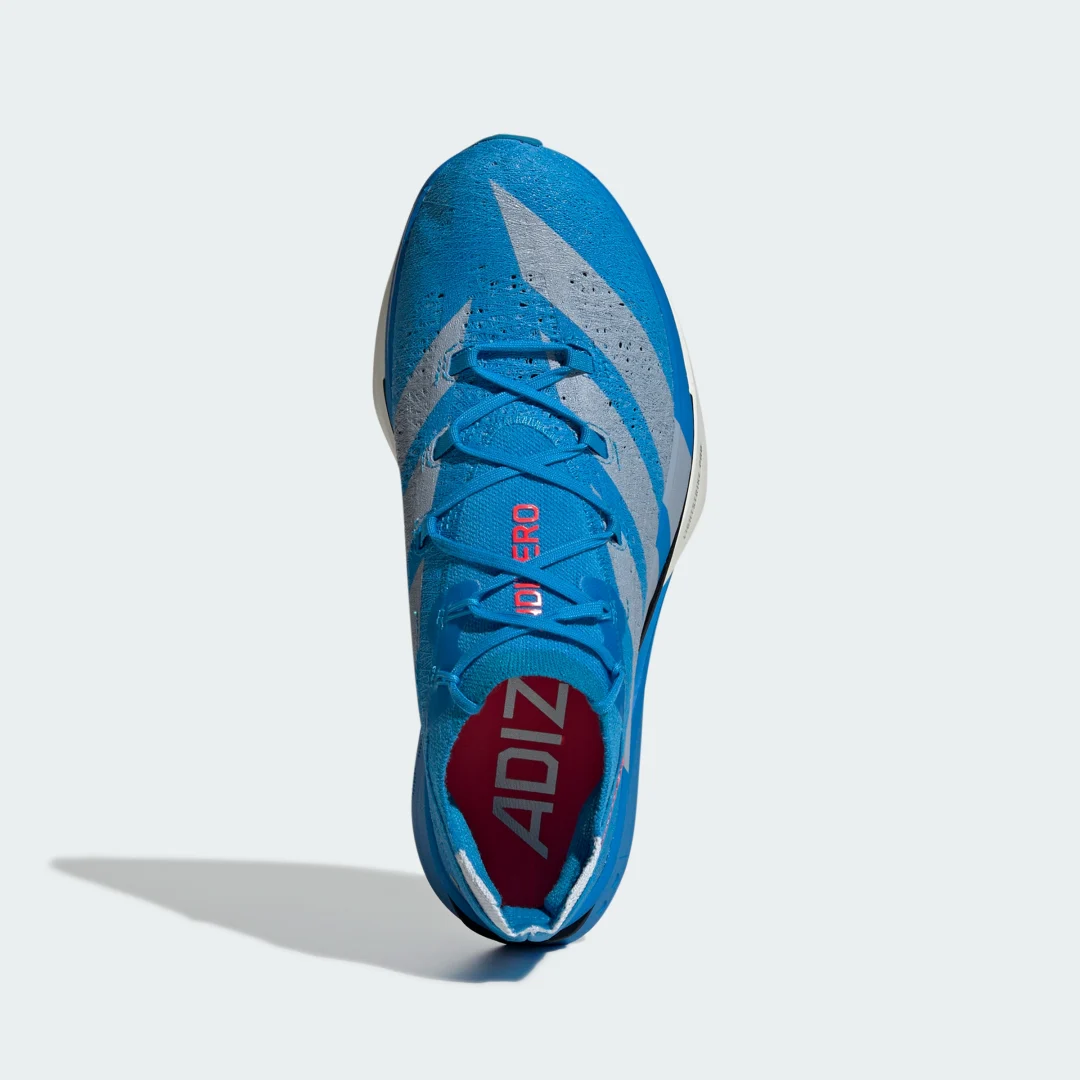 Detalle 2 de Adizero Prime X3 Strung de Adidas: zapatilla azul para entrenamientos ligeros y velocidad