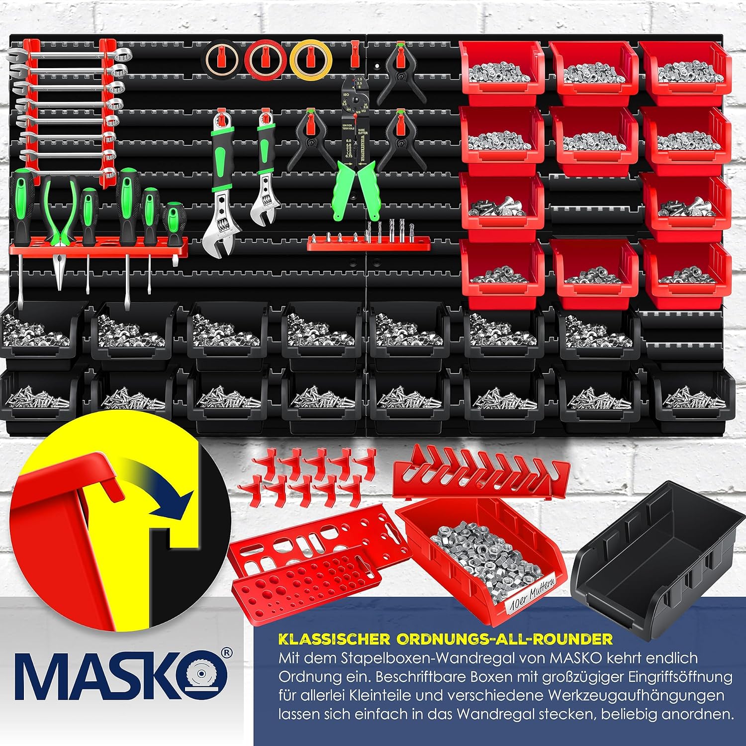 Thumbnail 3 de MASKO® Stapelboxen + Wandregal + Werkzeughalter: Flexibles Ordnungssystem für Werkstatt und Garage