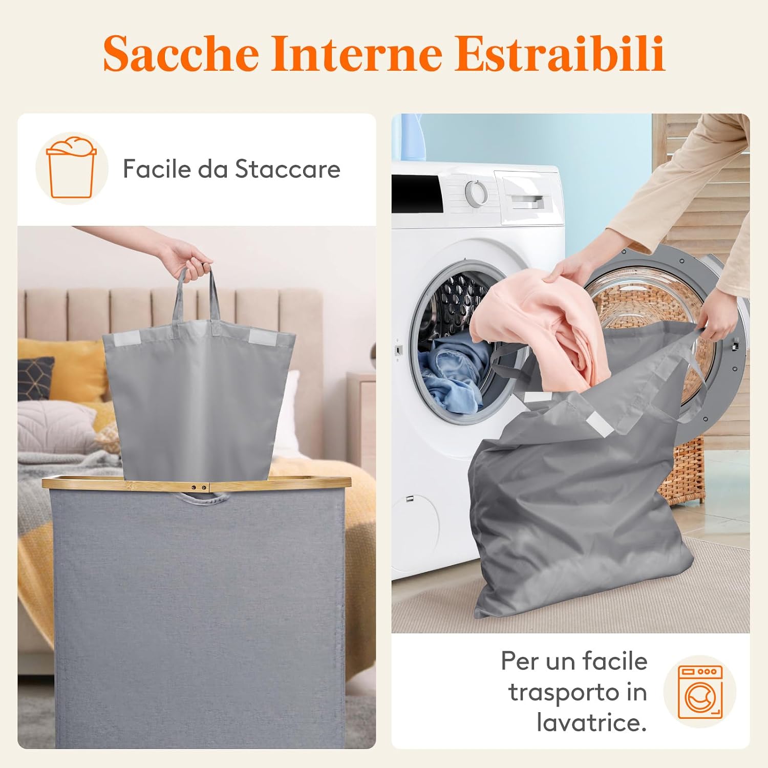 Detalle de Lifewit 23156 140L Laundry Hamper with Lid, Two Compartments, Light Grey