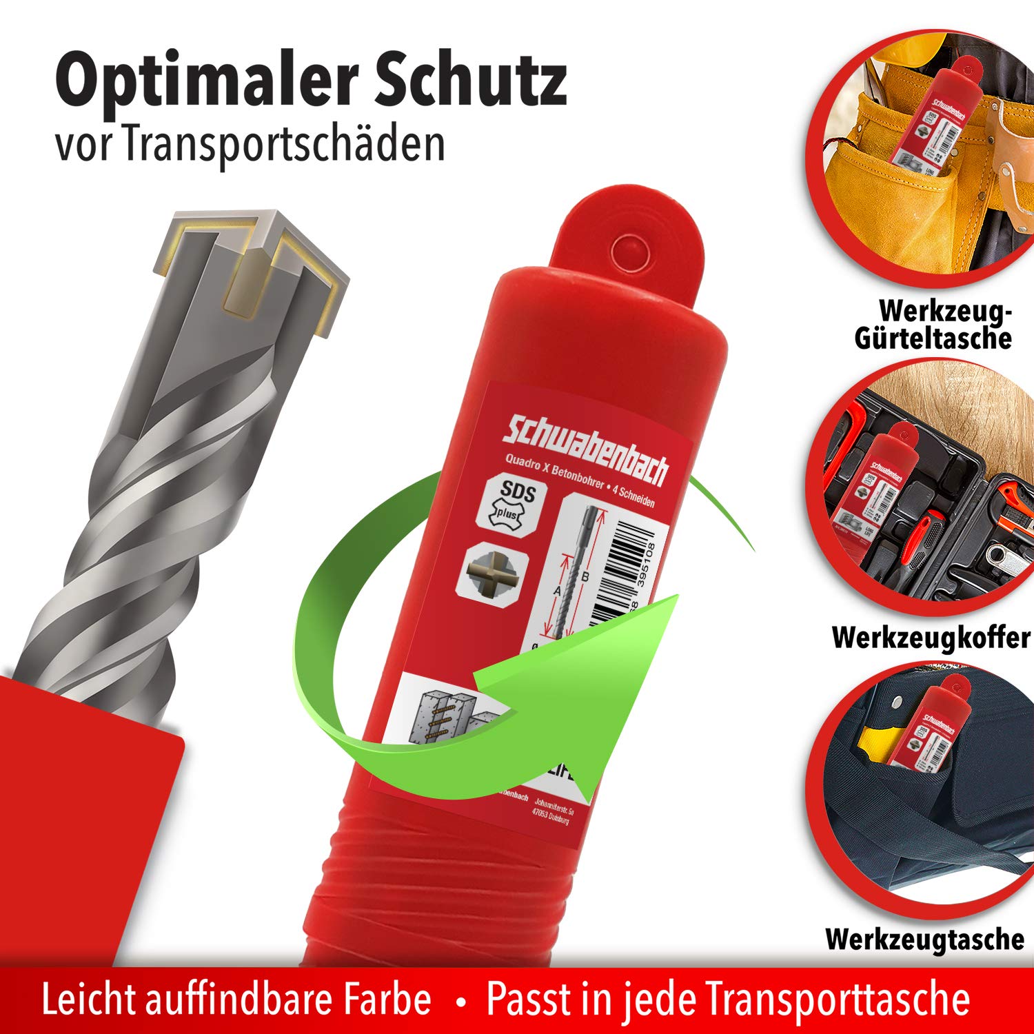 Thumbnail 6 de SCHWABENBACH® SDS Plus Betonbohrer 40 mm, 400 mm Arbeitslänge (Gesamtlänge 460 mm) mit Hartmetallspitze