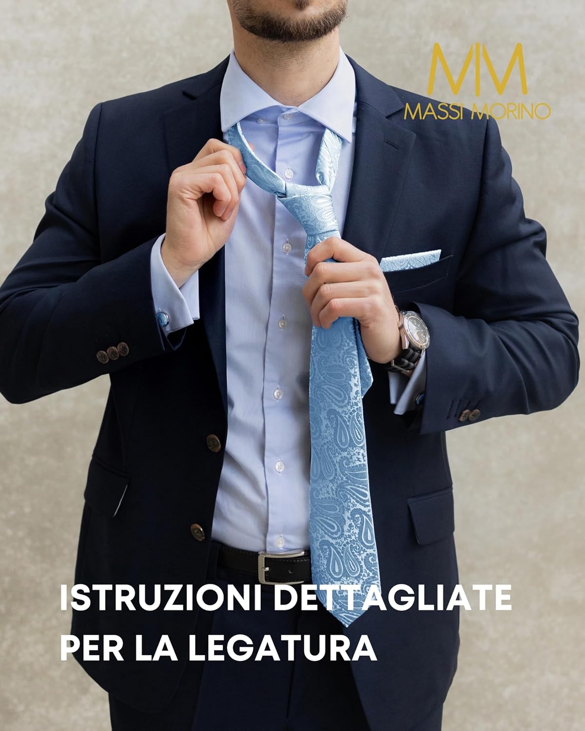 Thumbnail 3 de Massi Morino set cravatta, fazzoletto e gemelli con fermacravatta (parure regalo 5-in-1)