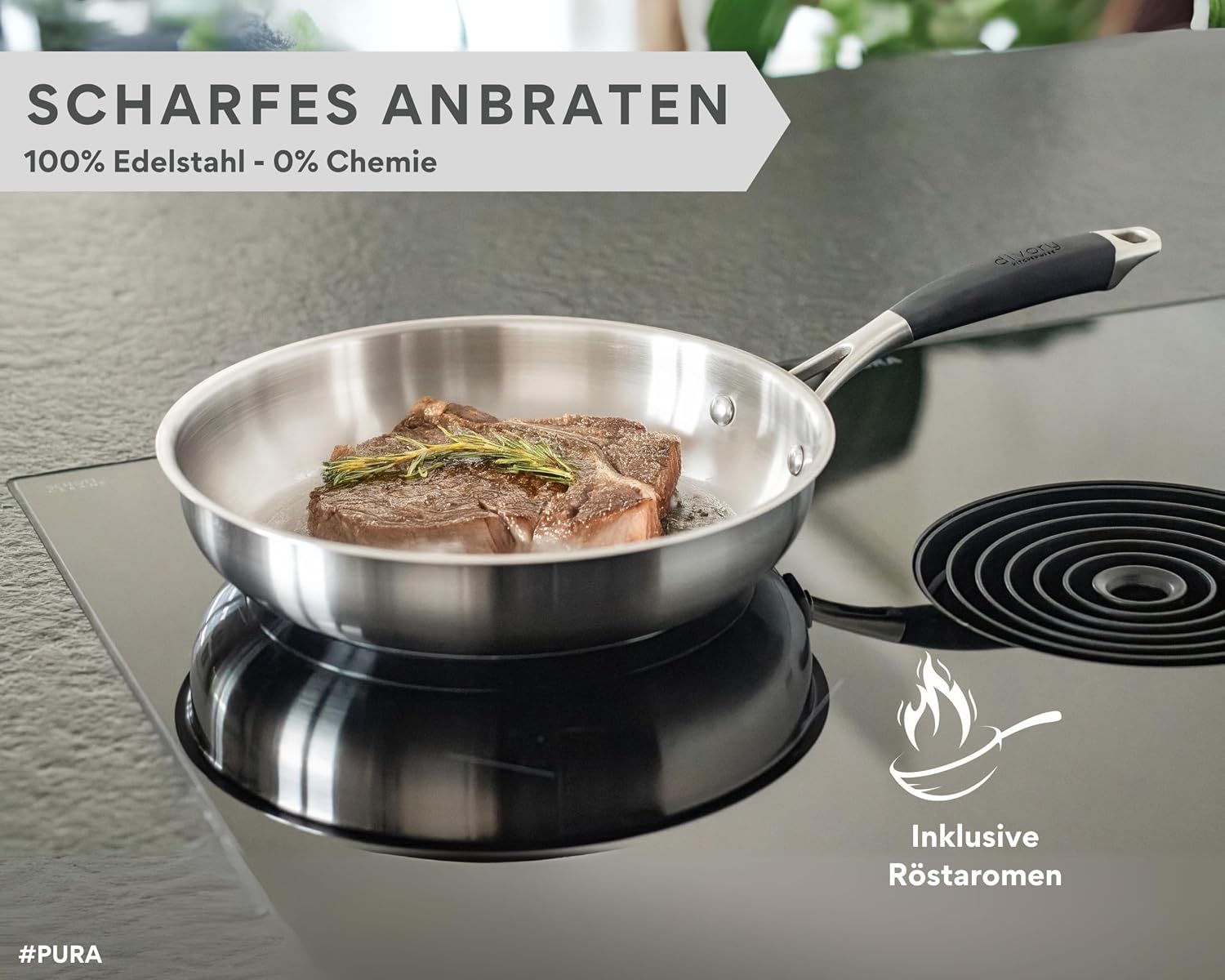 Thumbnail 6 de DIVORY Edelstahlpfanne 24 cm (18/10) – unbeschichtet, ohne PTFE & PFOA, induktionsgeeignet
