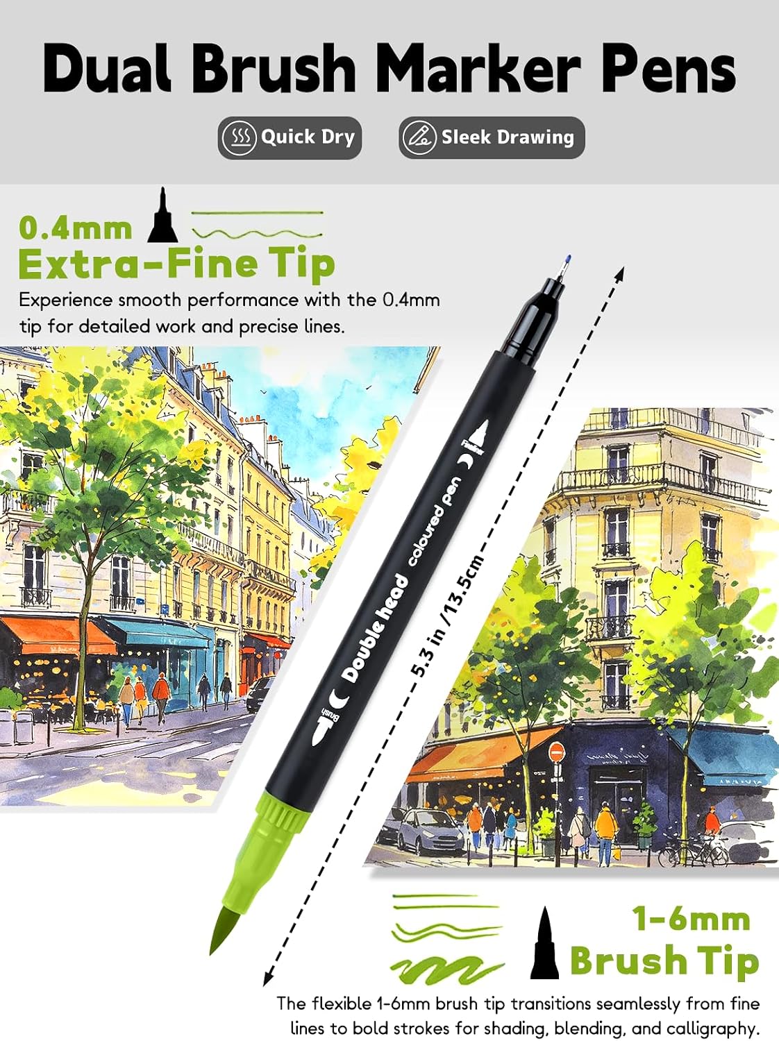 Detalle 2 de 80 Colours Dual Tip Brush Pens (Extra Fine 0.4mm + Brush Tips 1–6mm) for Adults
