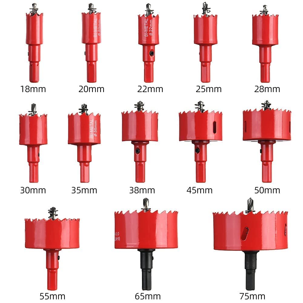 Detalle 2 de flintronic Bi-Metal Hole Saw, 13 PCS 18mm - 75mm Hole Saw Set with Hexagon Adapter and Centring Drill, Perfect for Drilling Soft Metal, Wood, PVC Board and Plastic for Cutting Circular Holes
