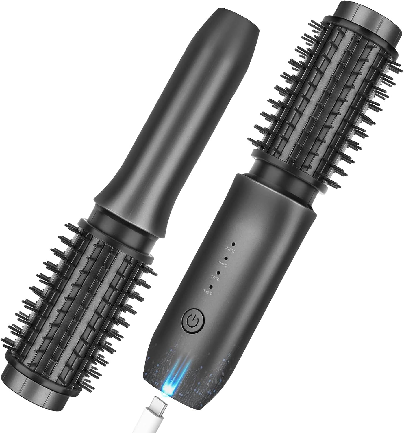 Detalle de Kabellose Lockenstabbürste – NEU Tragbare Reise-Lockenstab-Minibürste, USB-Aufladung, 7000 mAh, Negativ-Ionen, Schwarz