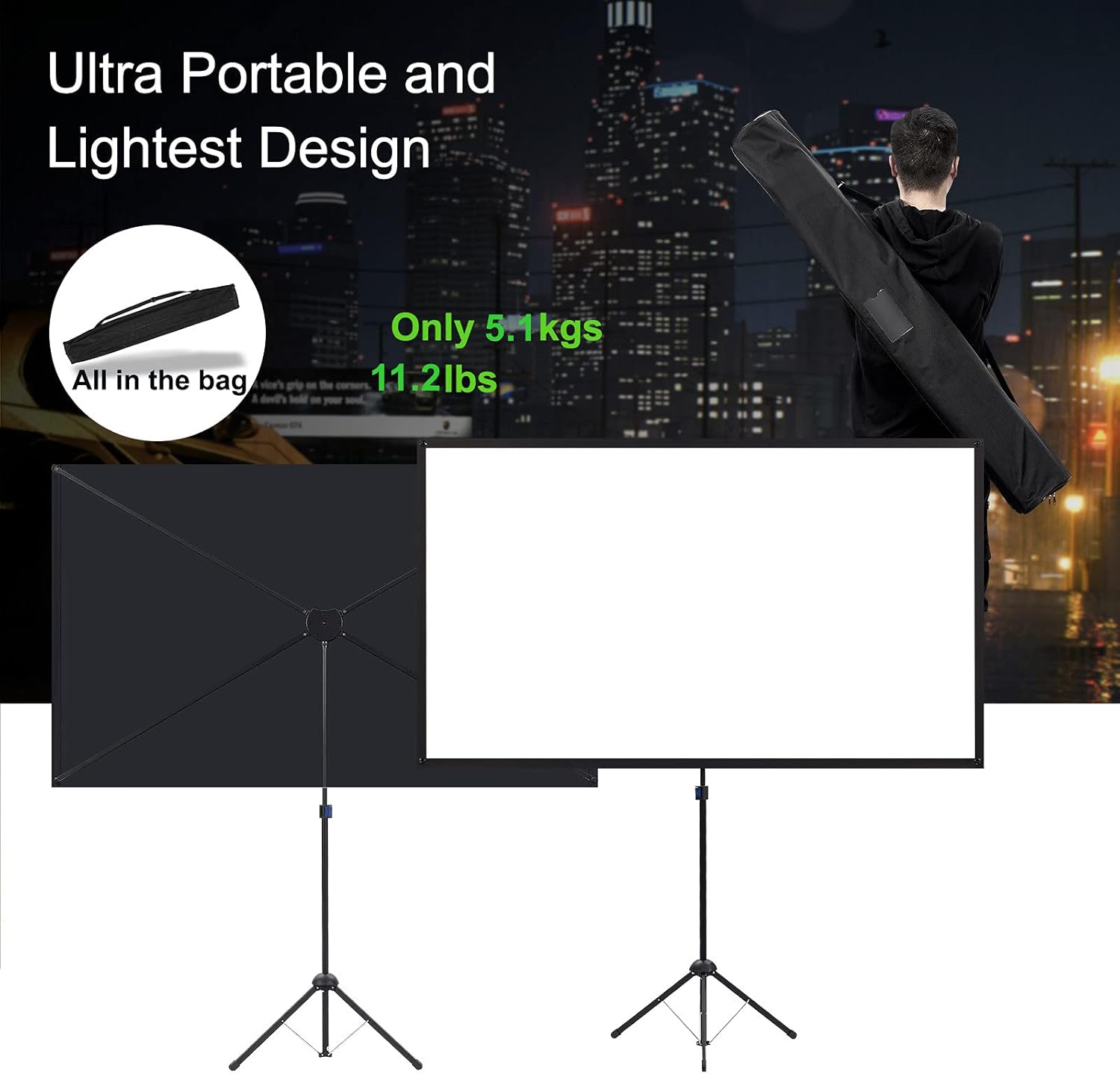 Thumbnail 3 de excelimage Écran de projection portable avec trépied 100 pouces 16:9 pour projecteur 4K