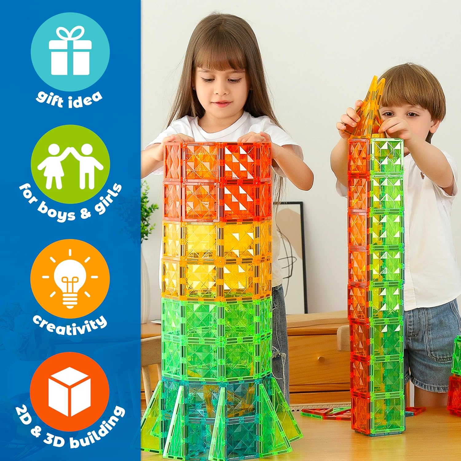 Detalle de Geomag Magnetic Tiles Gems 100 magnetiska byggplattor i fyra former