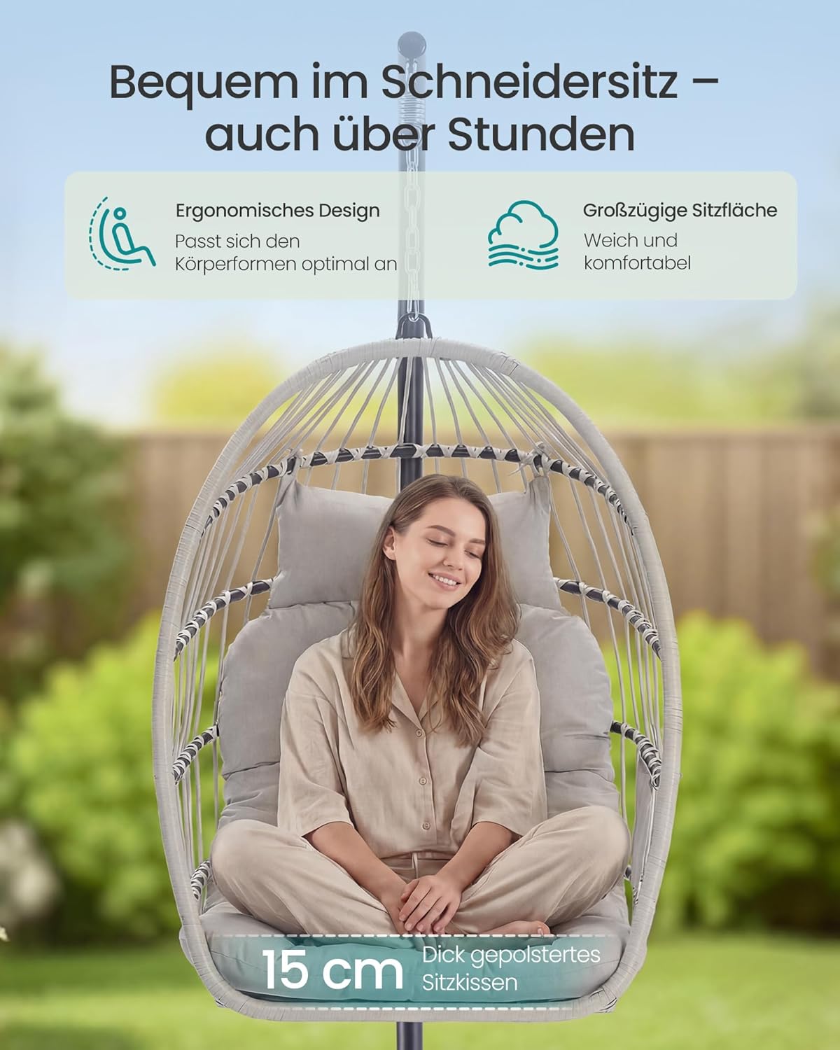 Thumbnail 2 de SONGMICS Hängesessel mit Gestell GDC050WZ01 – höhenverstellbarer Korb, klappbar & abnehmbar
