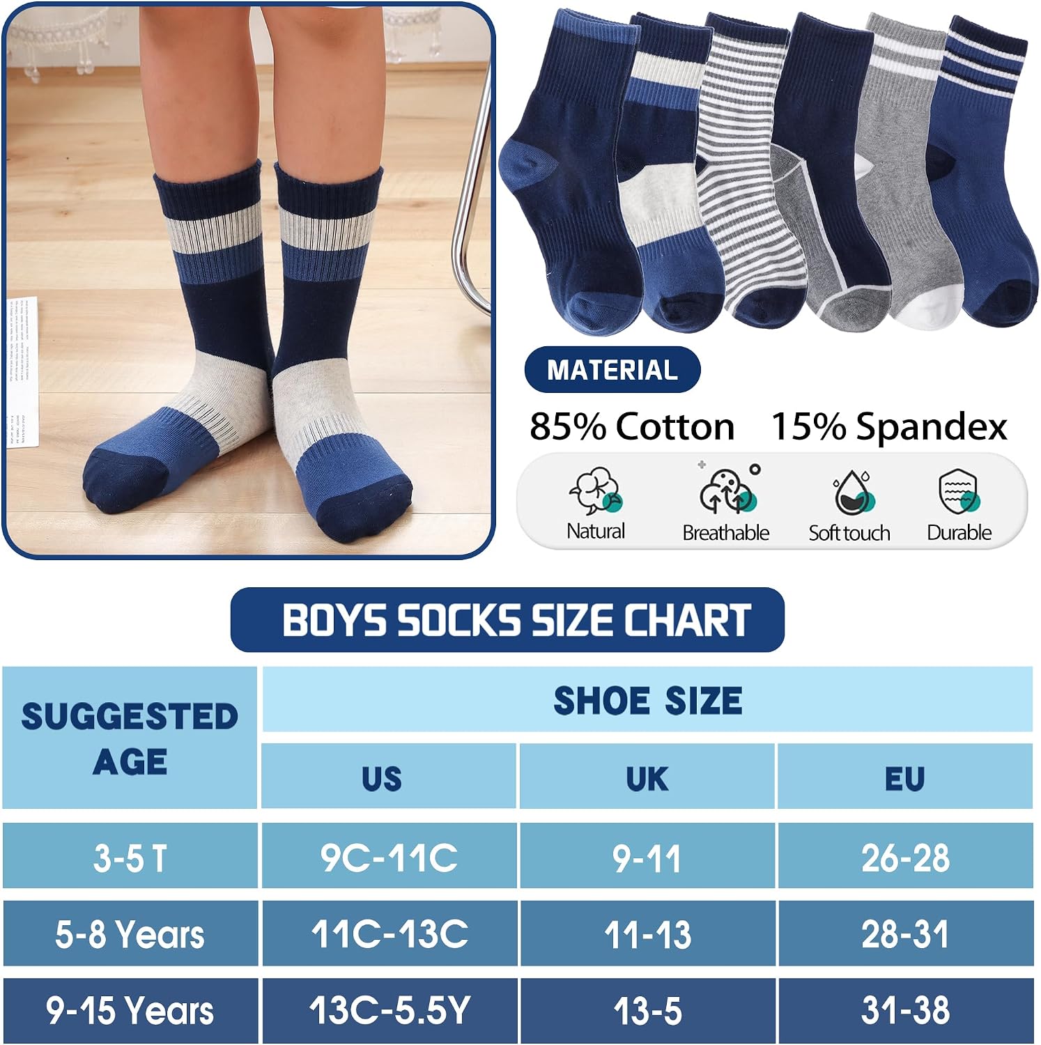 Detalle 1 de Kids athletic socks 6 pairs for trainers