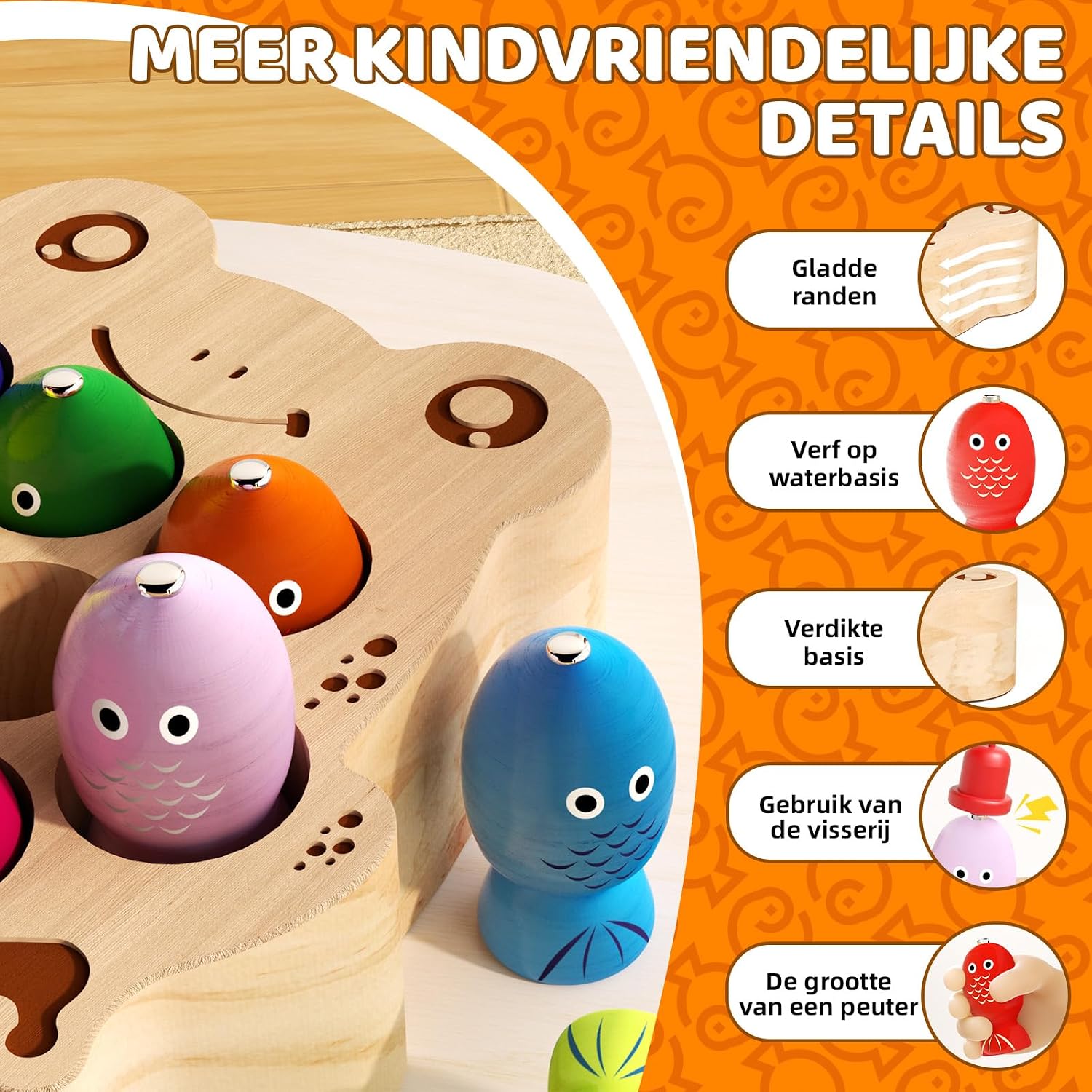 Thumbnail 2 de edutree JHTOY-FISHING GAME houten magnetisch visspel met kikkerbasis