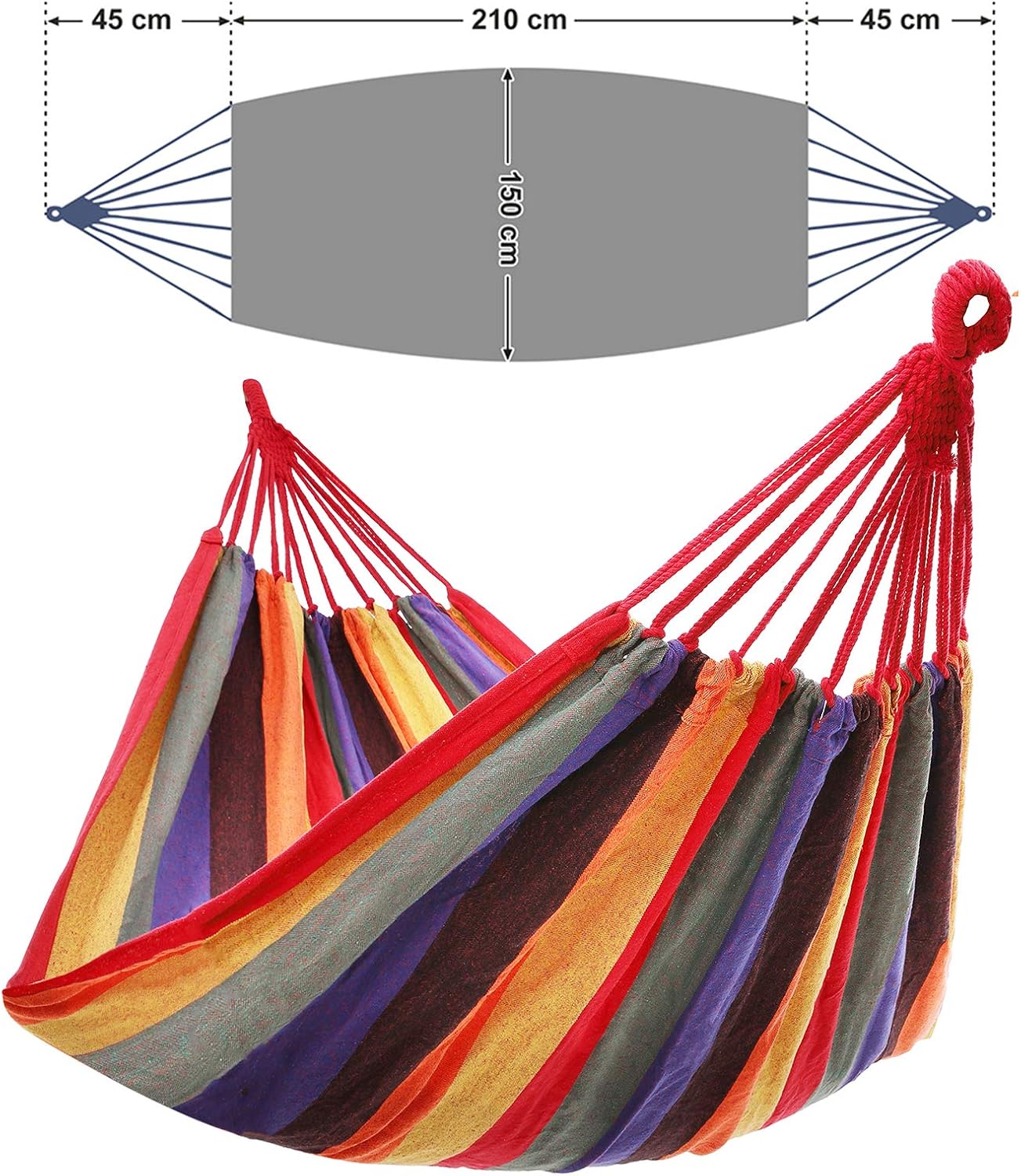 Detalle de SONGMICS GDC210 Amaca da Campeggio - Branda sospesa 300 kg, Multicolore Strisce