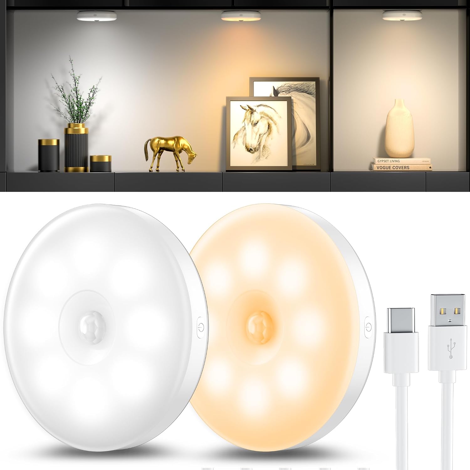 Thumbnail 6 de daphomeu 6 Stück Nachtlicht mit Bewegungsmelder,Dreifarbige USB Wiederaufladbare LED-Licht,Schrankbeleuchtung,Bewegungsmelder innen für Treppenbeleuchtung,Schlafzimmer, Küche, Kinderzimmer.
daphomeu 6 Stück Nachtlicht mit Bewegungs…