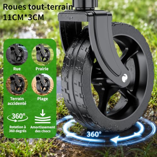 Detalle de Chariot utilitaire pliable RYGE0: 100 L, roues et poignée télescopique – pratique pour jardinage, camping et shopping