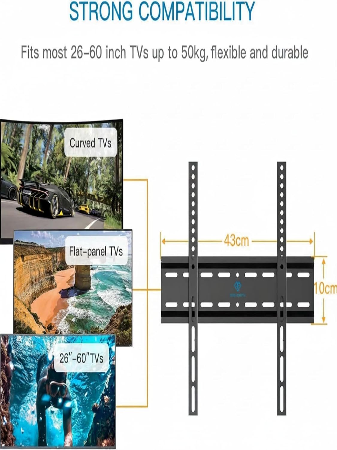 Detalle 2 de PERLESMITH TV Wall Bracket for 26-65 Inch Flat & Curved TVs up to 52 kg