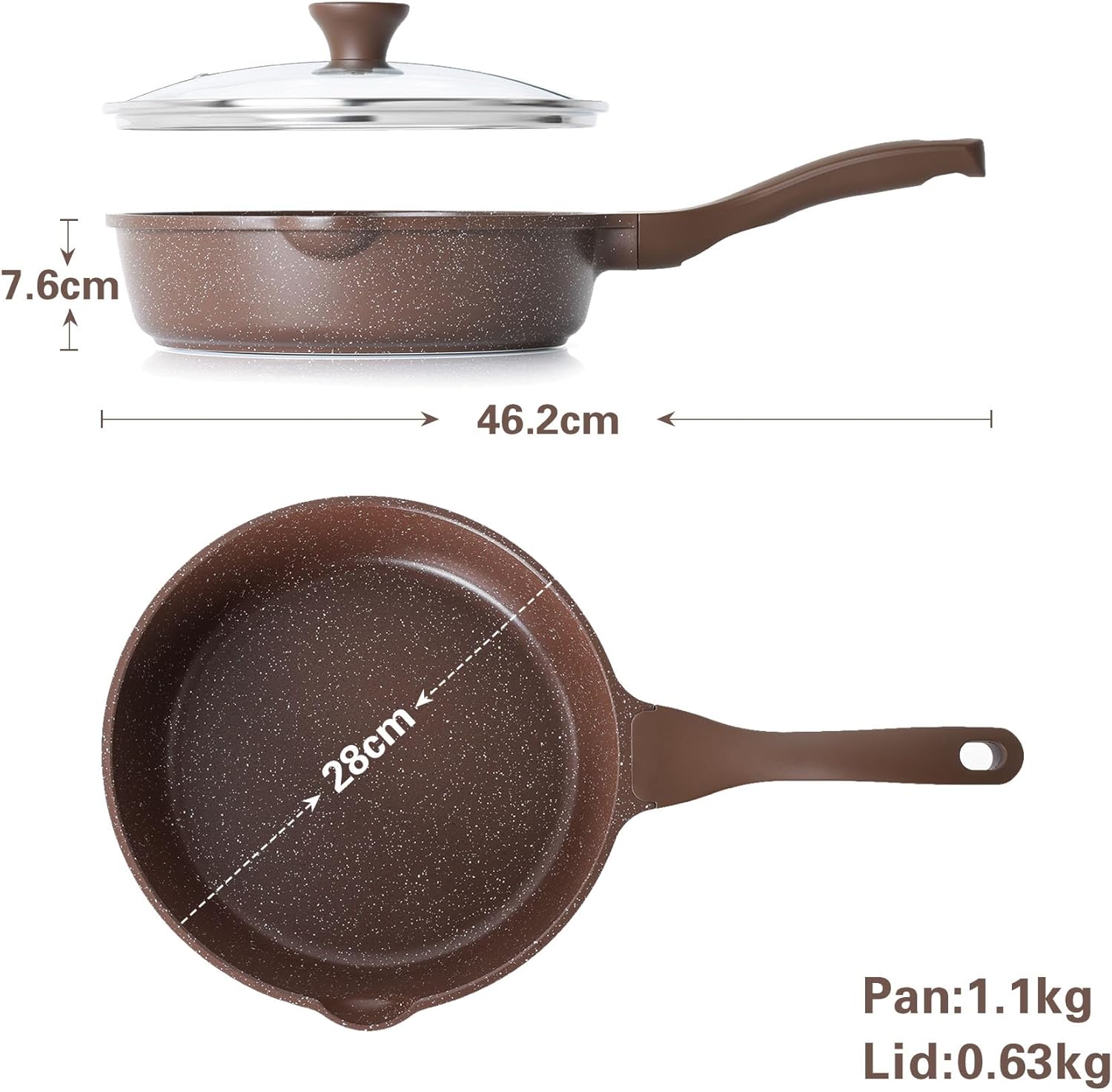 Detalle 2 de SENSARTE Antihaftpfanne 28 cm Toffeebraun mit Deckel – Induktion, Granitbeschichtung, gesundes Kochen
