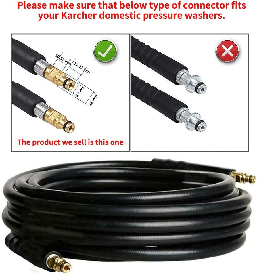 Detalle 2 de Colisal 15M High Pressure Replacement Hose Extension for Karcher K Series (K2–K7) with M22 & C-Clip Quick Connector