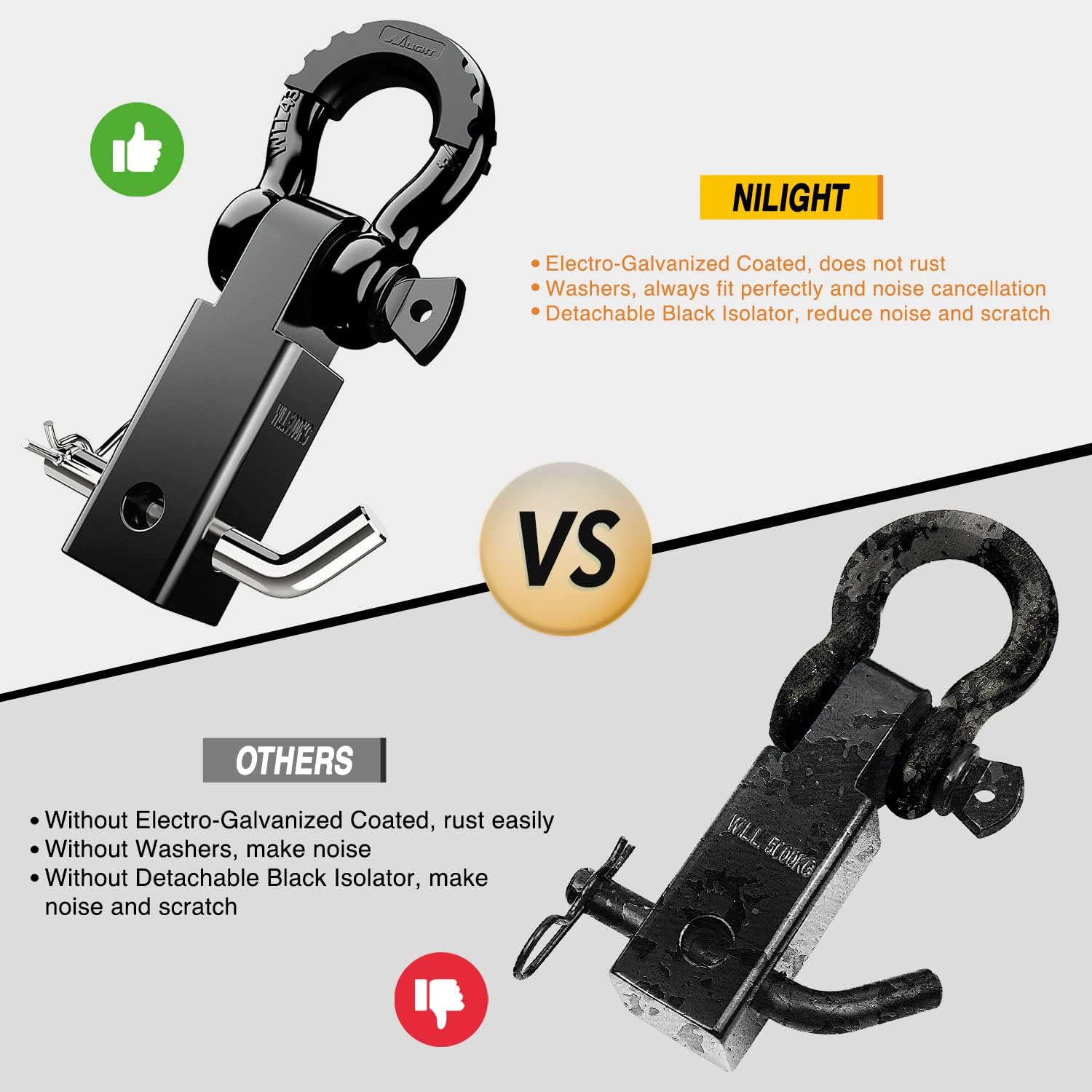 Thumbnail 4 de Nilight 2-Inch Shackle Hitch Receiver Recovery Towing Kit (45,000 LBs breaking strength)