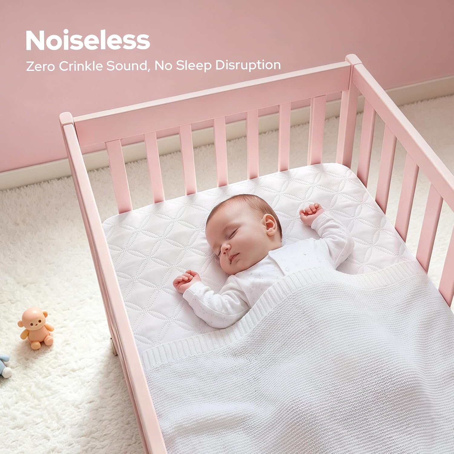 Detalle de BEDLORE Mini Crib Mattress Protector, Waterproof 2-Pack, White, 38" x 24