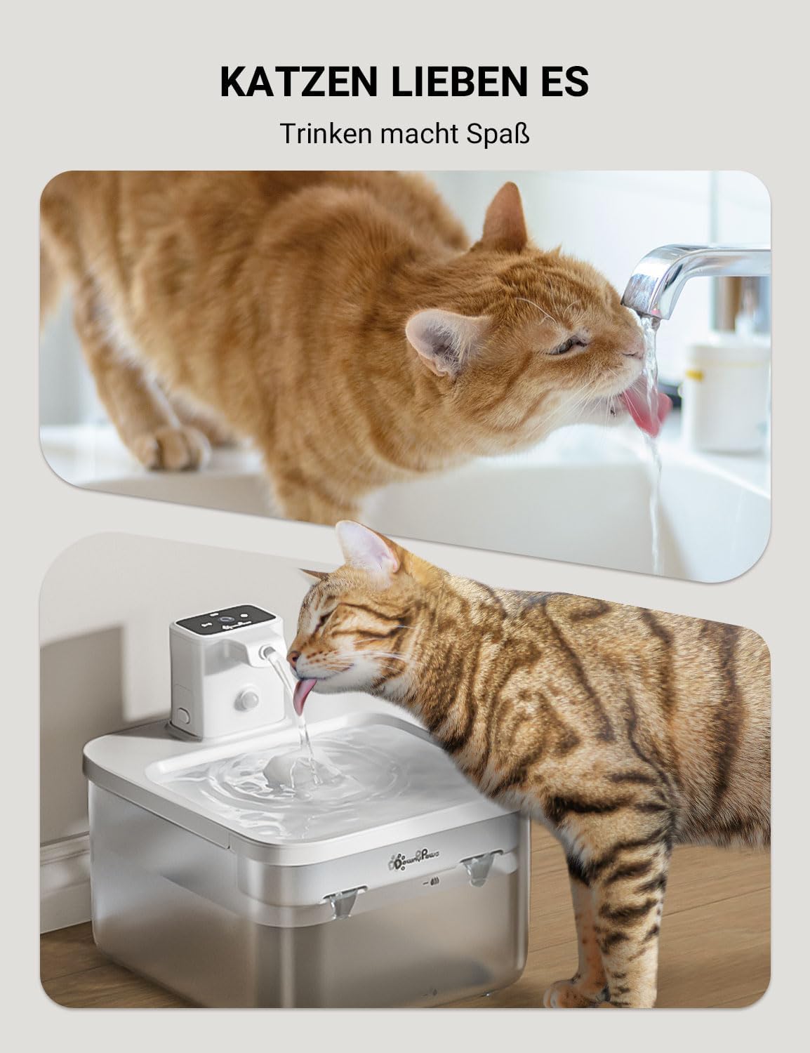 Thumbnail 6 de DownyPaws Katzenbrunnen kabellos mit Bewegungsmelder, 2,5 l, batteriebetrieben (4000 mAh) – weiß