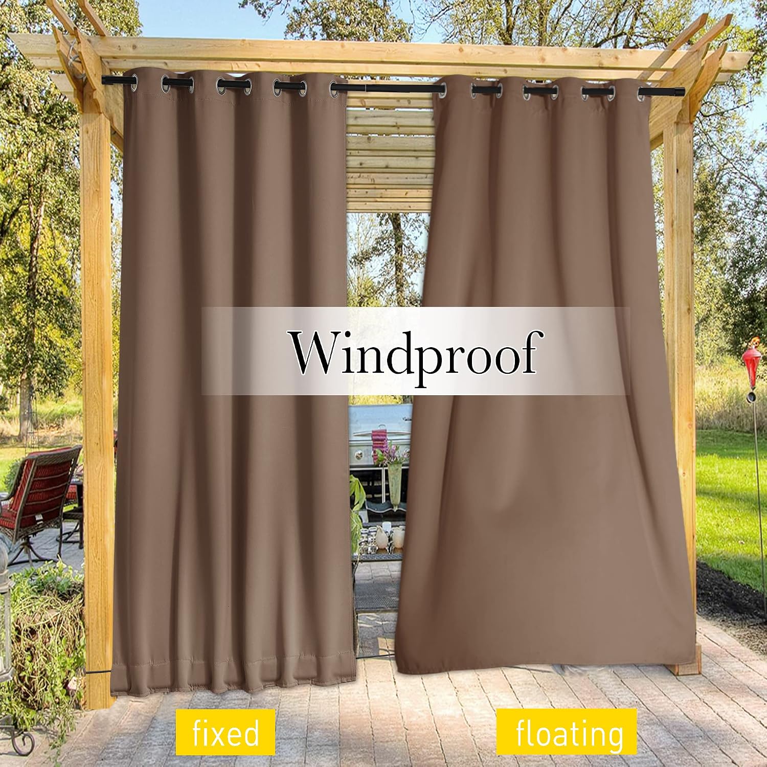Thumbnail 6 de NICETOWN NTUSCGMBR1OTD2 Outdoor Curtains, 2 Panels, Waterproof, Tan