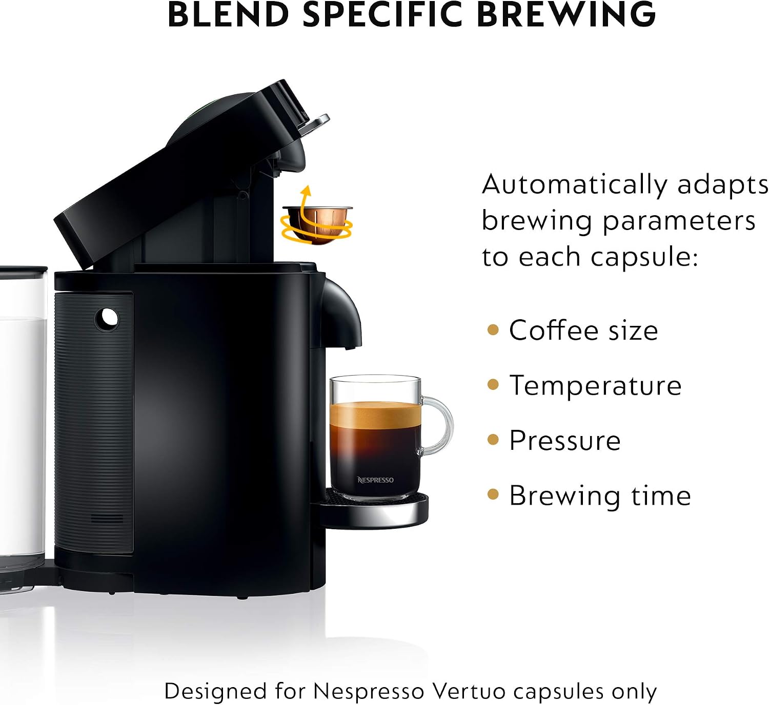 Detalle de Nespresso VertuoPlus Deluxe Coffee and Espresso Machine by De'Longhi (Black) — 37 Oz