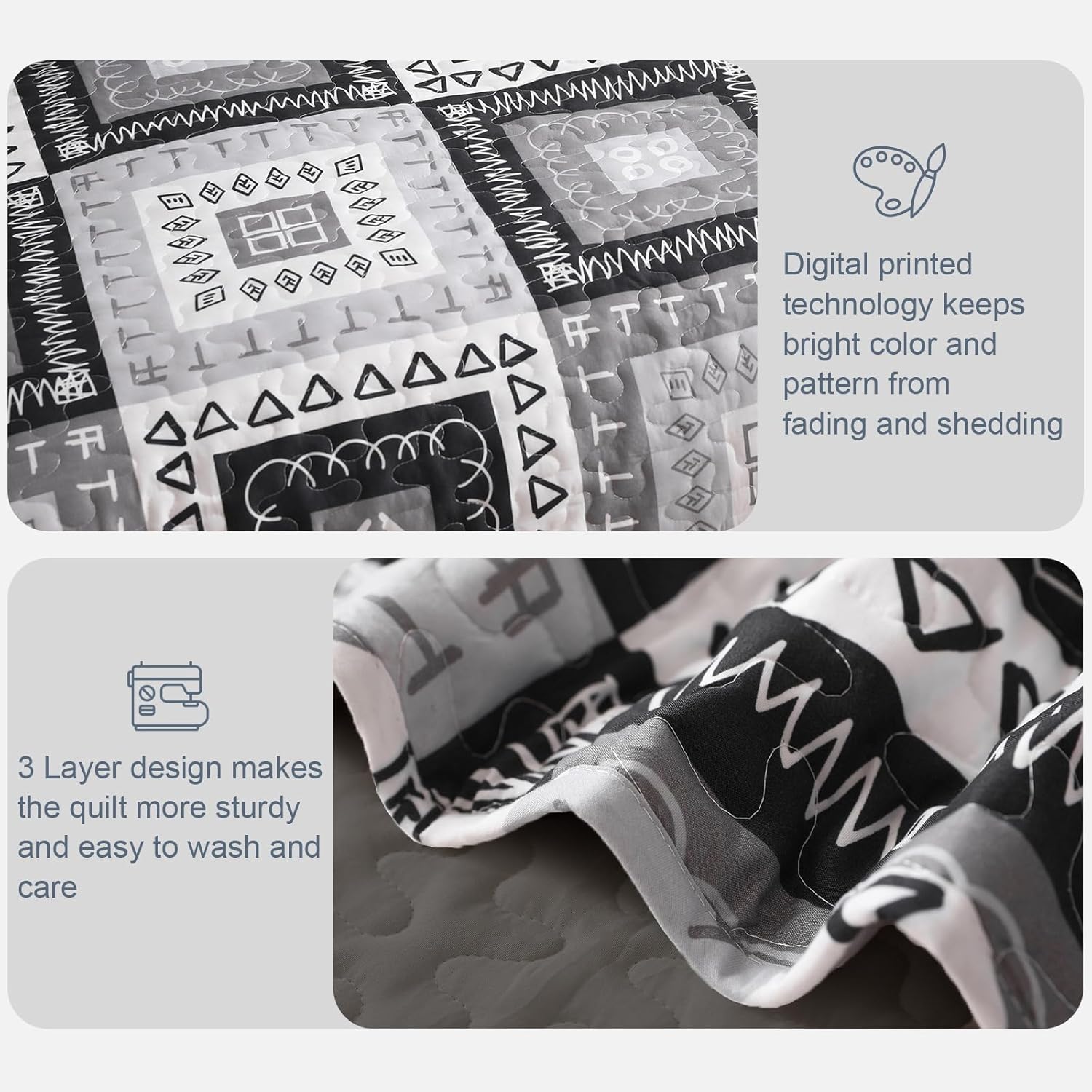 Detalle 1 de Exclusivo Mezcla Quilt13-EBLACK-Q Reversible Queen Quilt Set, Black Patchwork