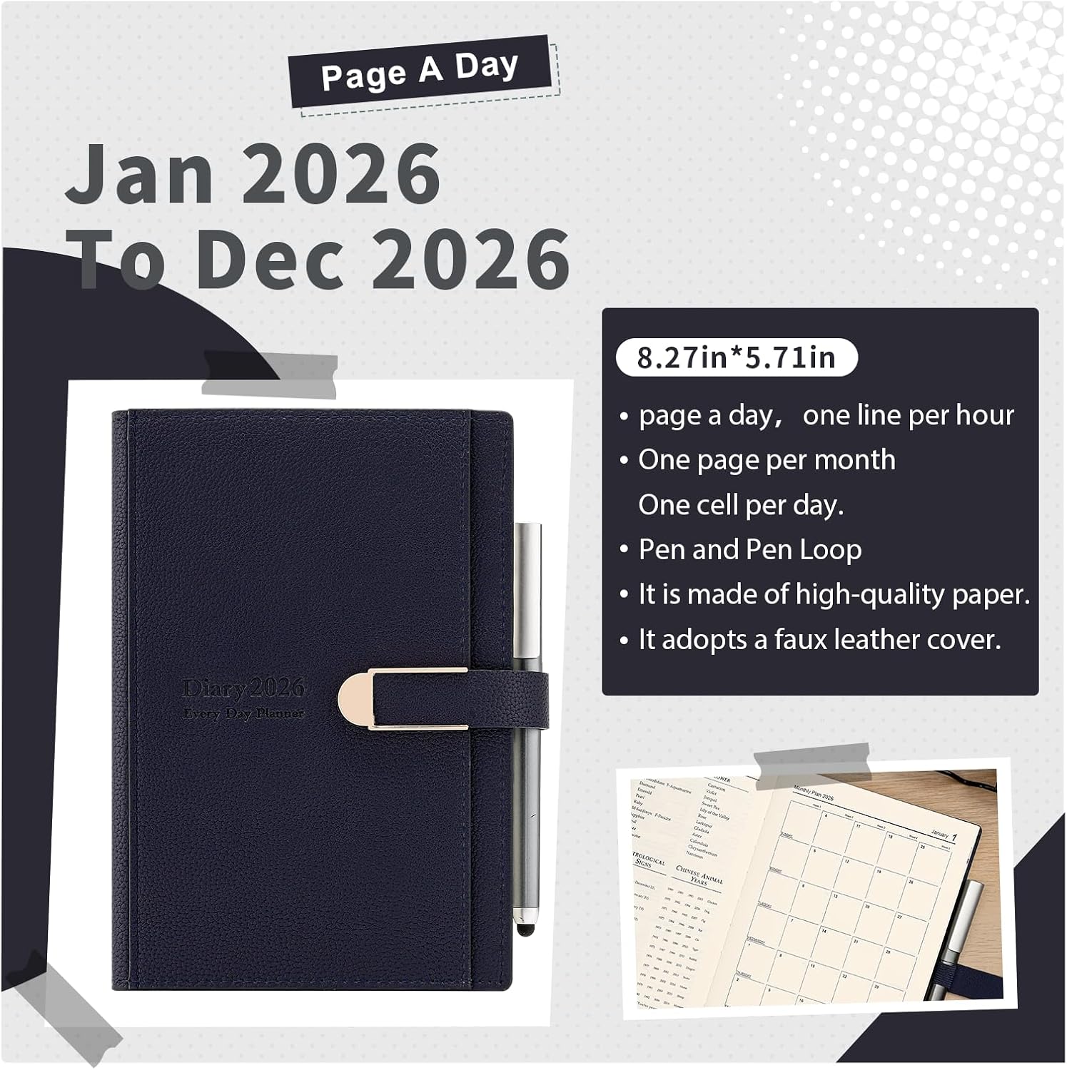 Thumbnail 2 de Mljtoyo Diary 2026 Day-to-Page A5: Jan–Dec 2026 Daily Planner with Hardcover, Stickers & Premium Paper