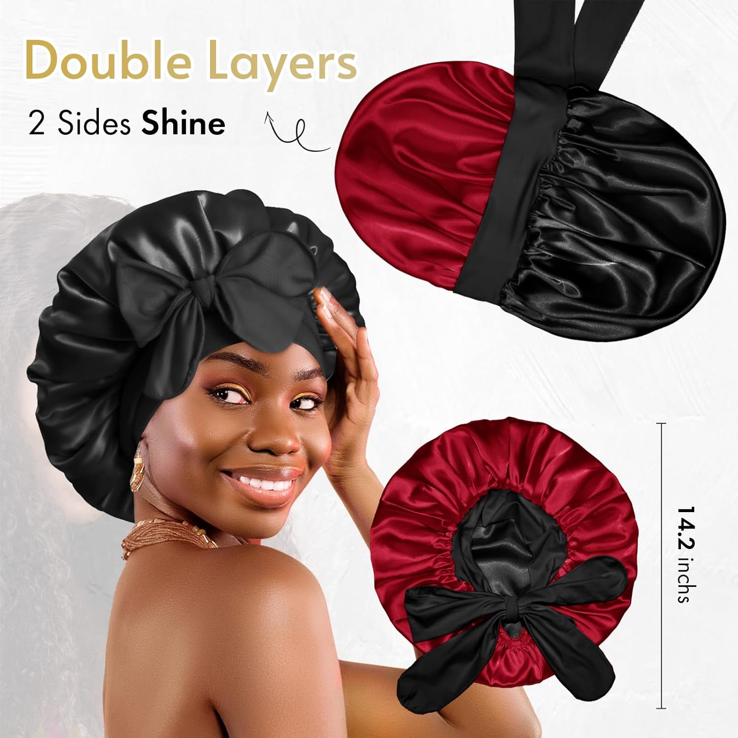 Thumbnail 2 de Bonnet Queen Reversible Silk Hair Bonnet for Sleeping (Adjustable Satin Band) for Curly Hair