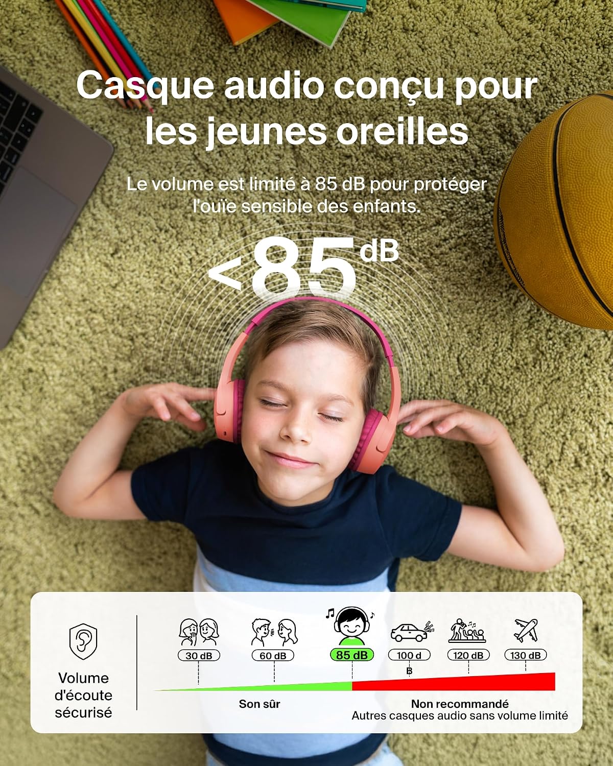 Detalle de Belkin SoundForm Mini Rose Casque Audio sans Fil Enfants