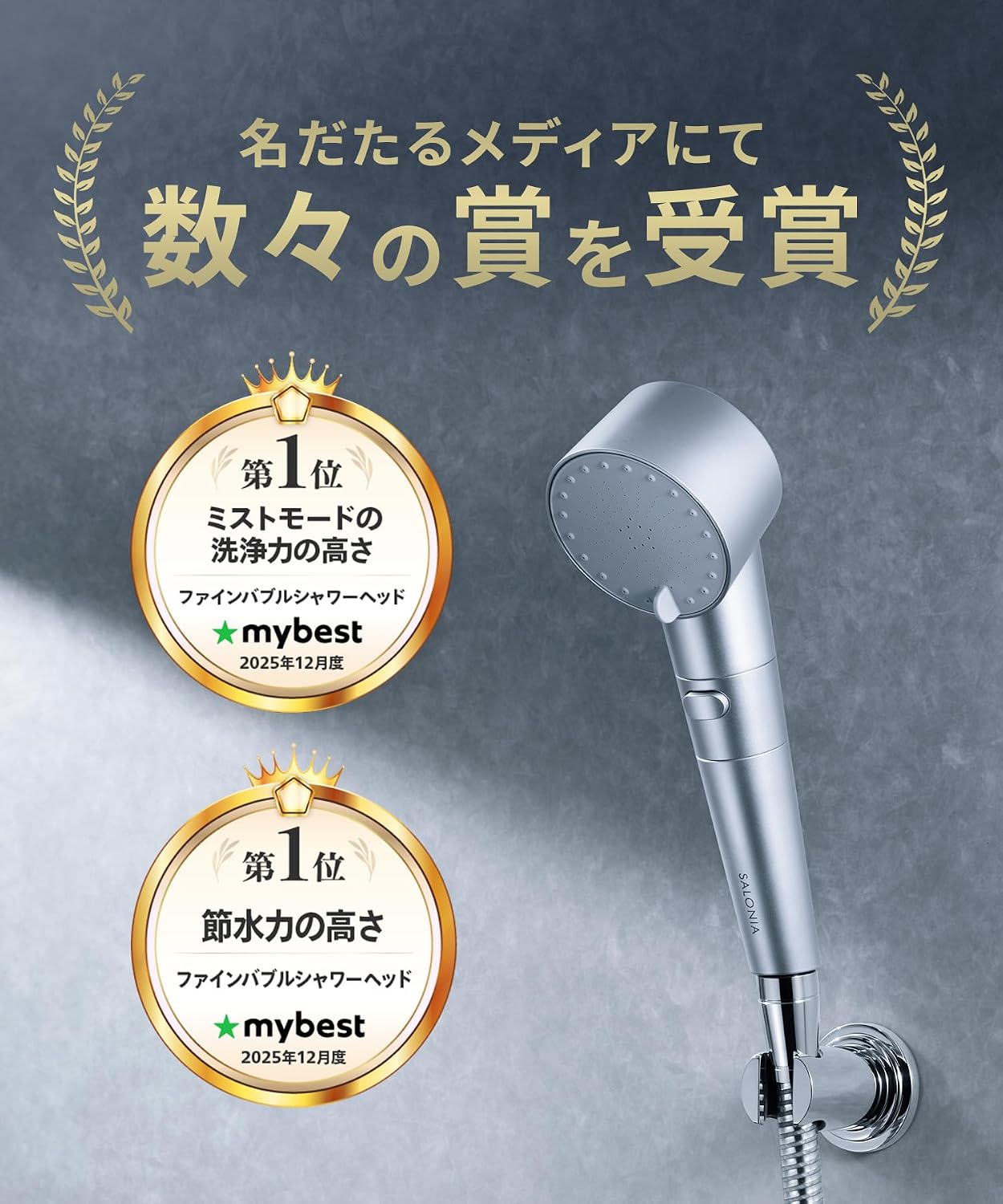 Detalle de SALONIA ファインバブルクリア シャワーヘッド ホワイト 塩素除去カートリッジ・タブレット付き