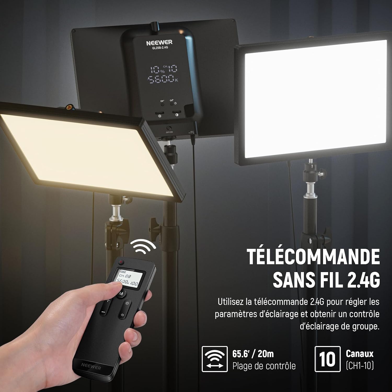 Detalle de NEEWER 25W 12,9” LED avec support de bureau pour webcam (RT 2,4G, contrôle app PC/Mac) — GL25B