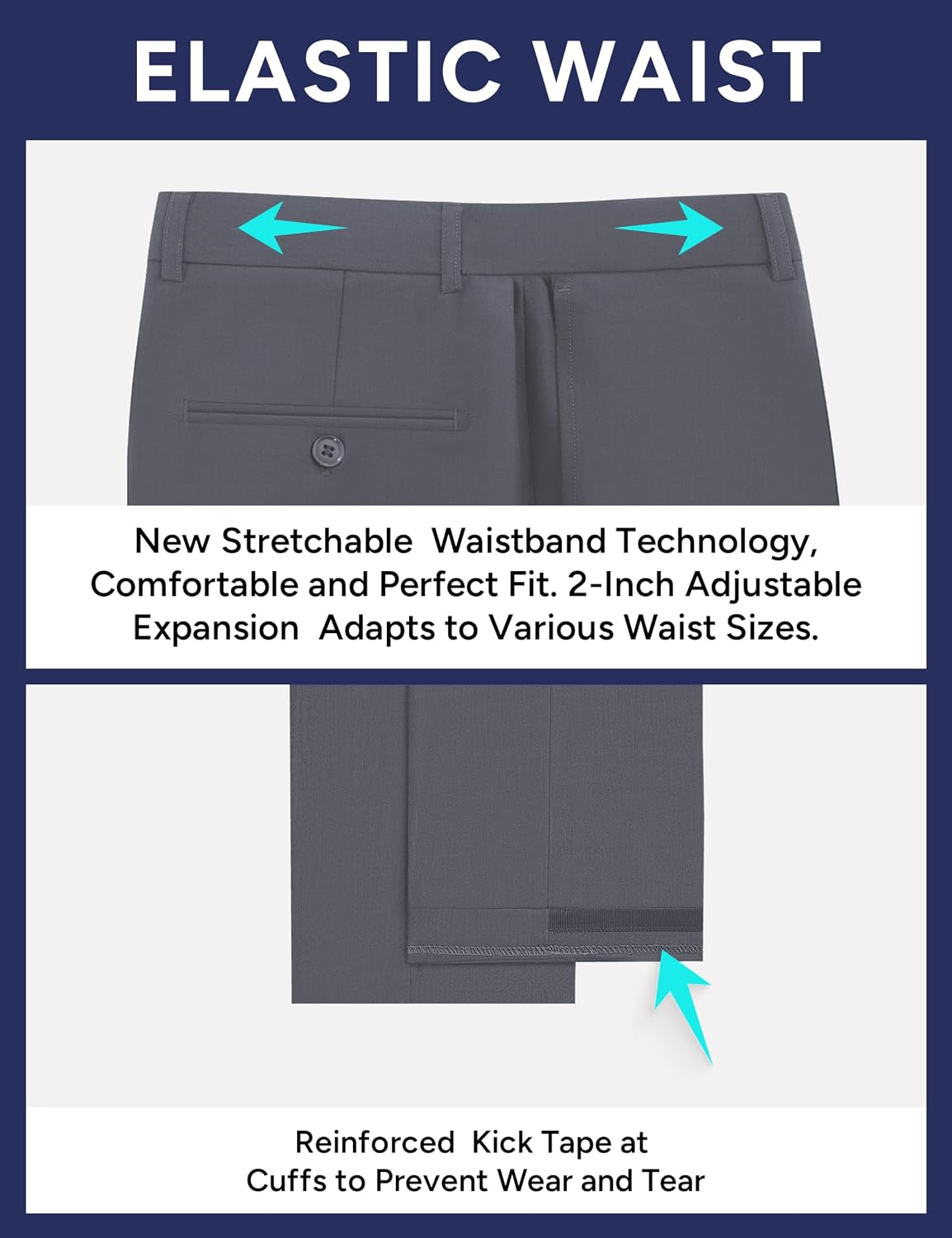 Detalle 1 de Pacific Perfect 4-Way Stretch Men's Dress Pants, 3 Fits, Expandable Waist