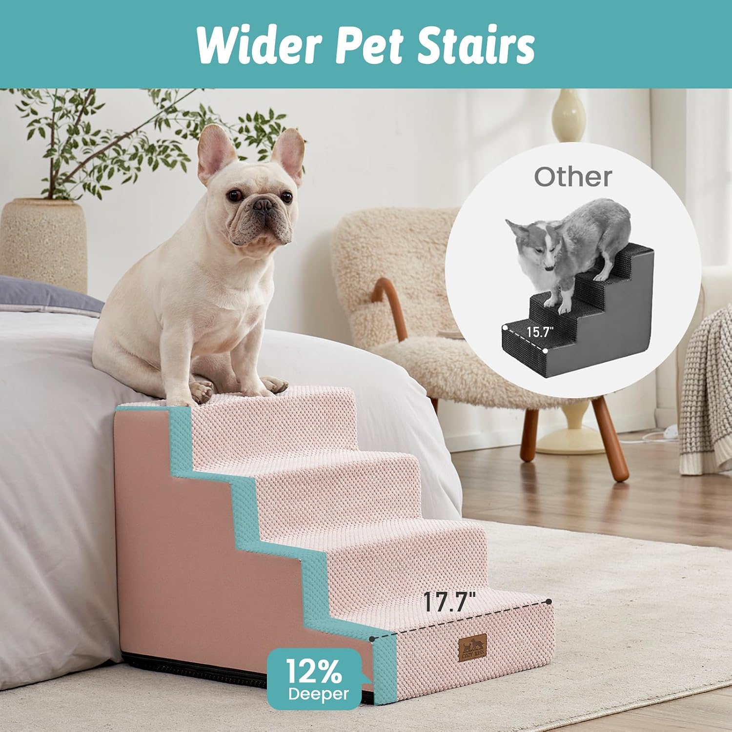 Detalle de COZY KISS Escalier large pour chiens de petite taille – 4 ou 5 marches, antidérapant