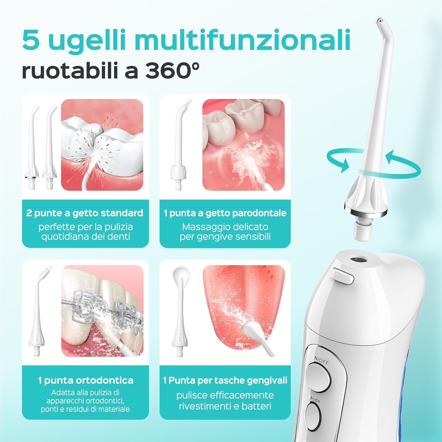 Thumbnail 3 de COSLUS C20 idropulsore dentale portatile senza fili ricaricabile IPX7, 300 ml