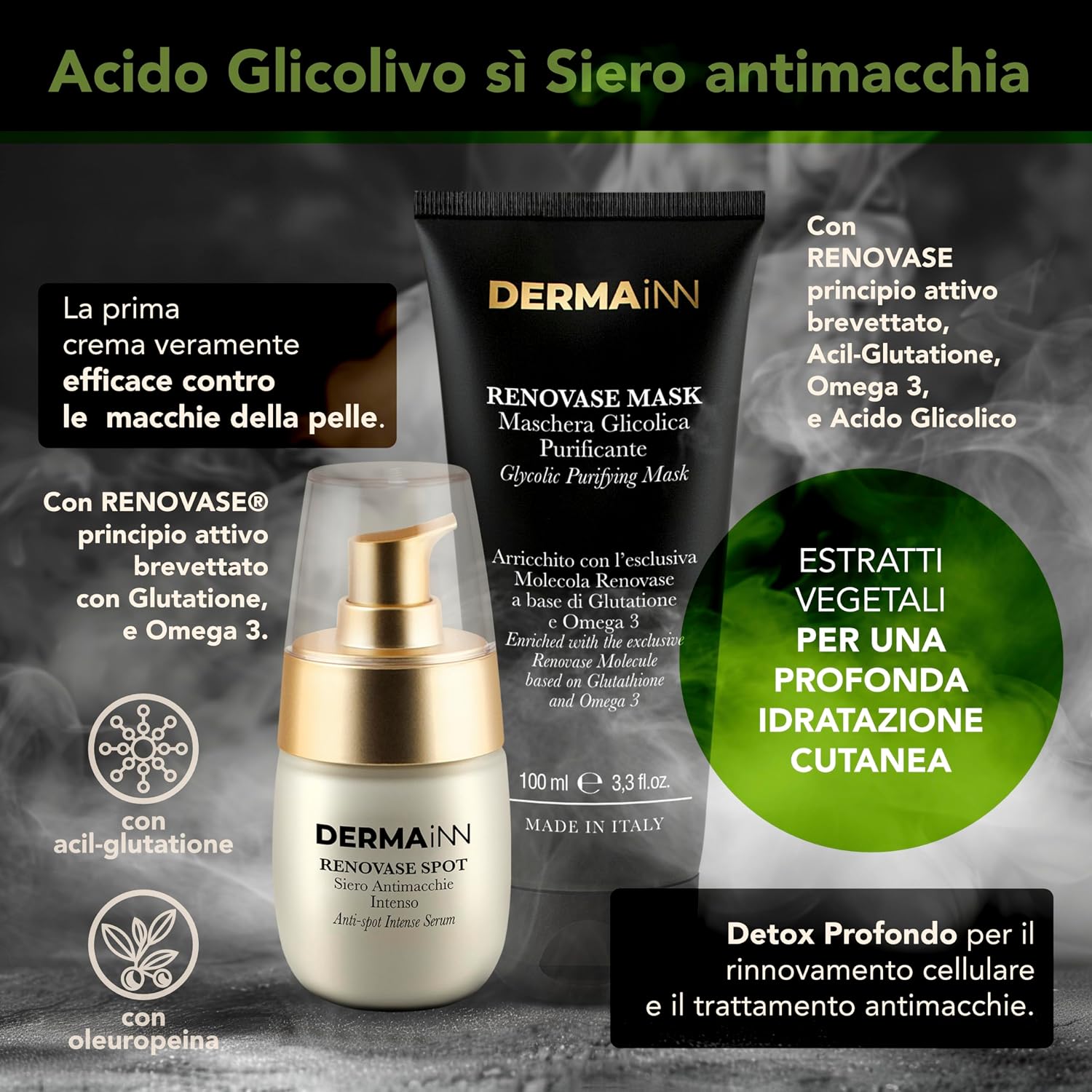 Detalle de Kit Esfoliante Viso & Siero Antimacchia Renovase Mask + Renovase Spot con Acido Glicolico e Ialuronico