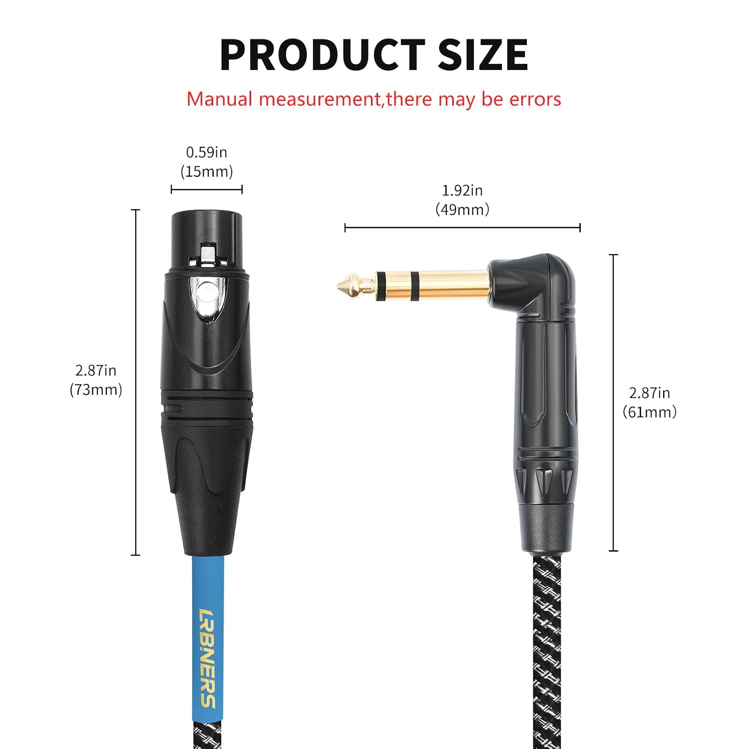 Detalle de Lrbners TC161GYX002-15 5FT Right-Angle TRS-to-XLR Cable, Braided Shield