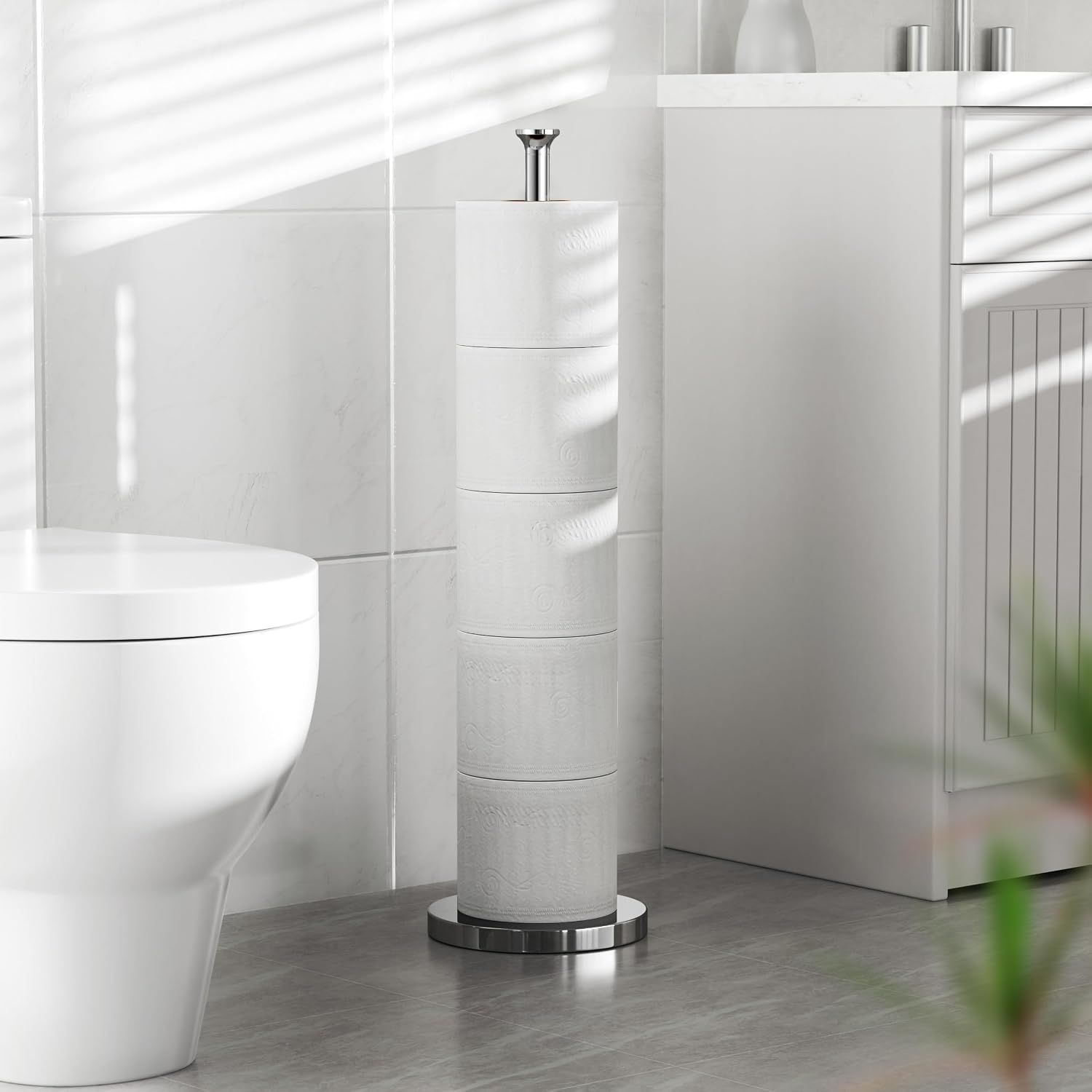 Detalle 2 de Toilettenpapierhalterständer mit Reservefunktion aus Edelstahl – freistehend, für 4 Rollen