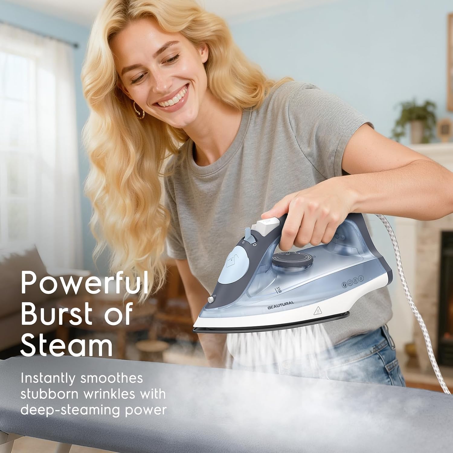 Detalle de BEAUTURAL Steam Iron for Clothes – Lightweight, Non-Stick Soleplate & Burst of Steam