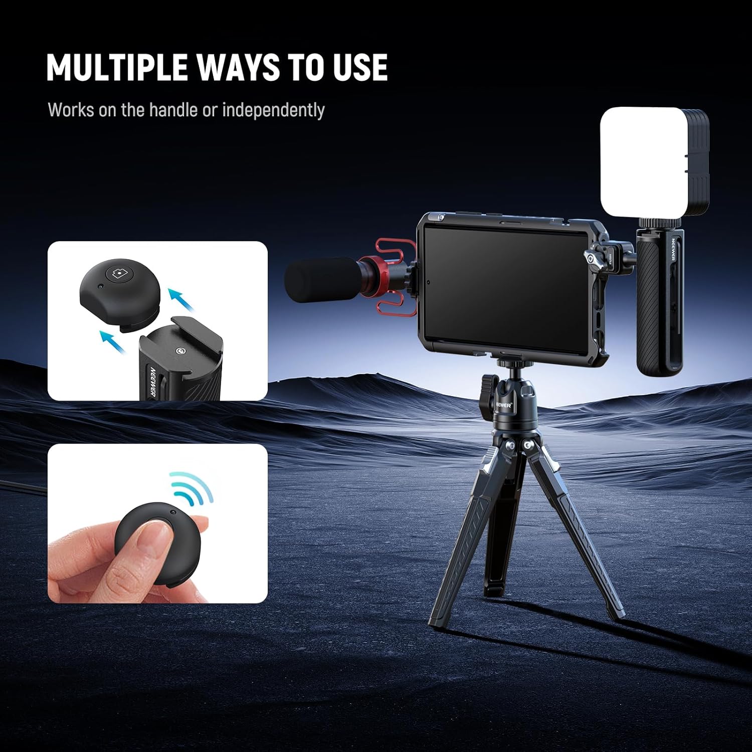 Thumbnail 3 de NEEWER RT005E : lot de 2 couvre-chaussures pour poignée latérale Bluetooth PA045E (ABS + PC) avec piles CR2032