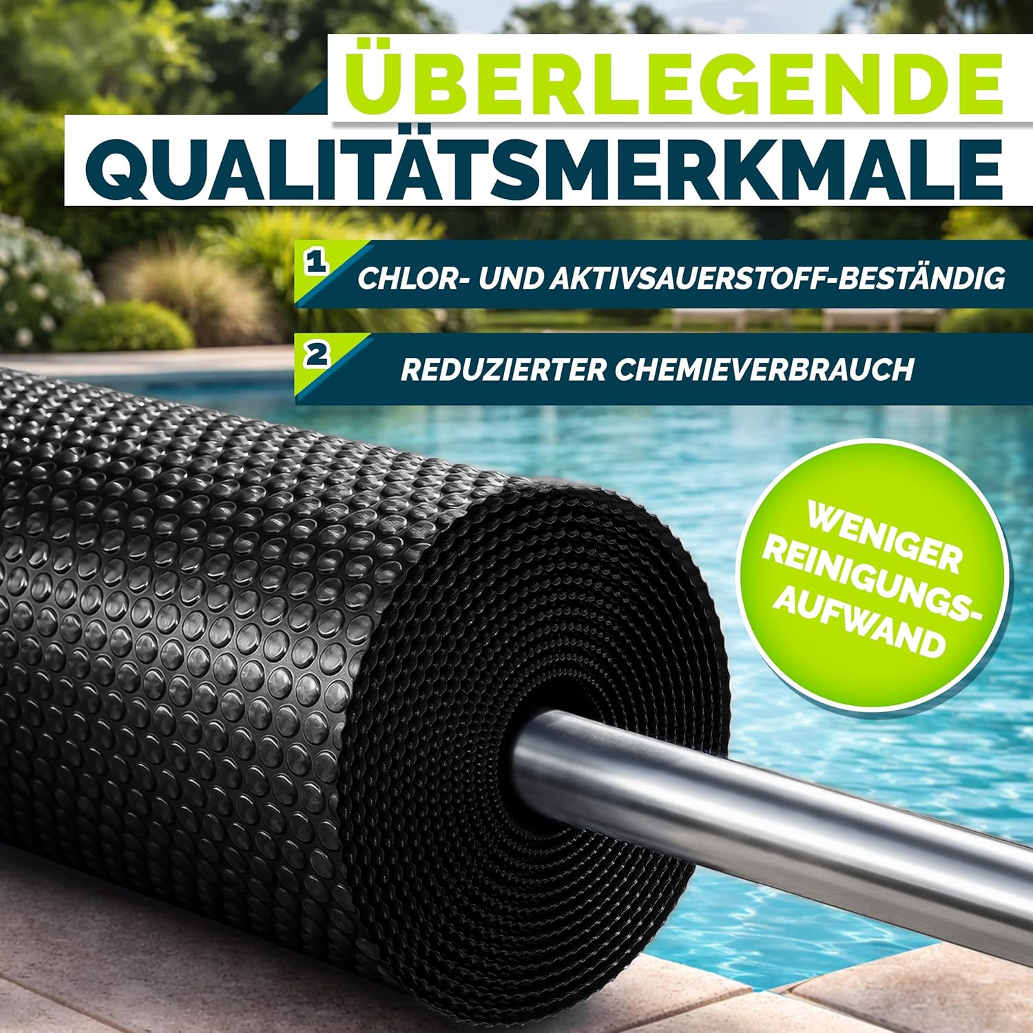 Detalle de tillvex Pool Solarabdeckplane – Rund & Rechteckig, 1000x500 cm, 120 µm, Schwarz