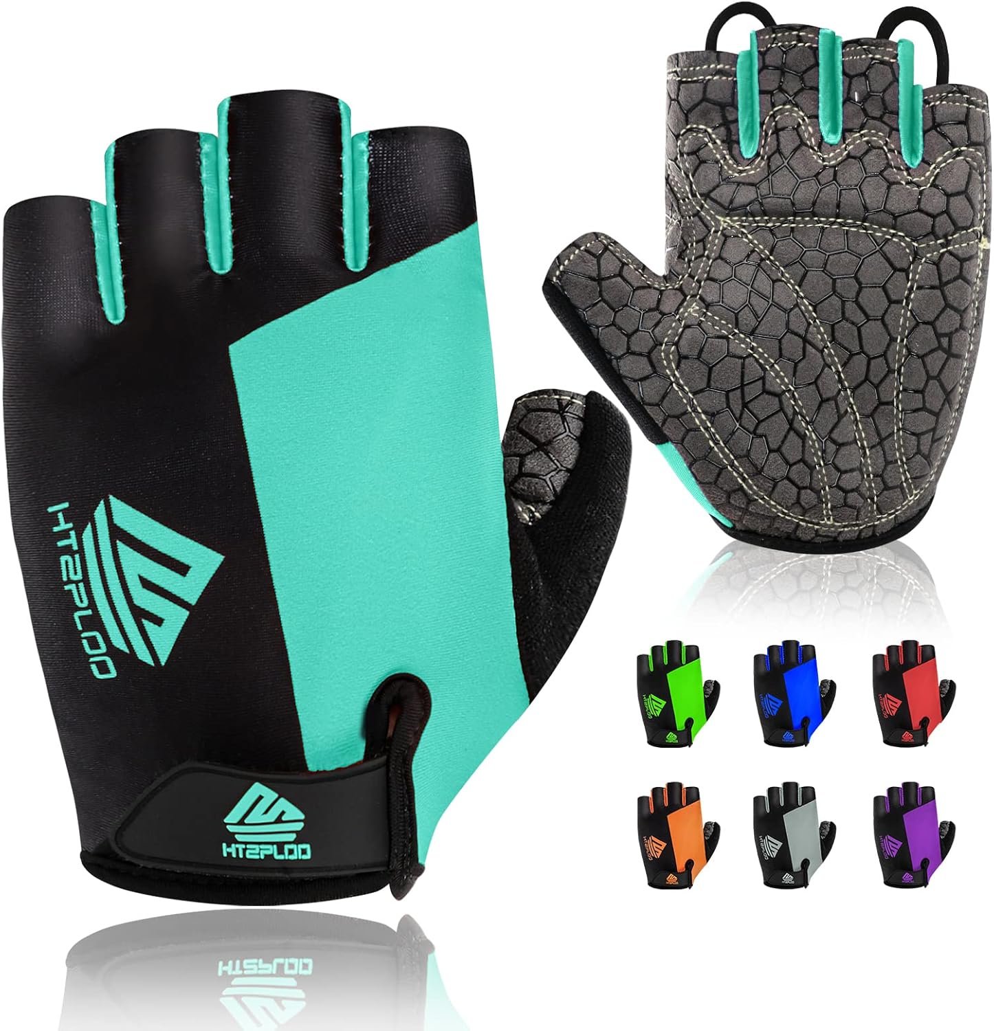 Thumbnail 6 de HTZPLOO Bike Gloves for Men and Women: Anti-Slip, Shock-Absorbing Padding, Lightweight Half-Finger Design