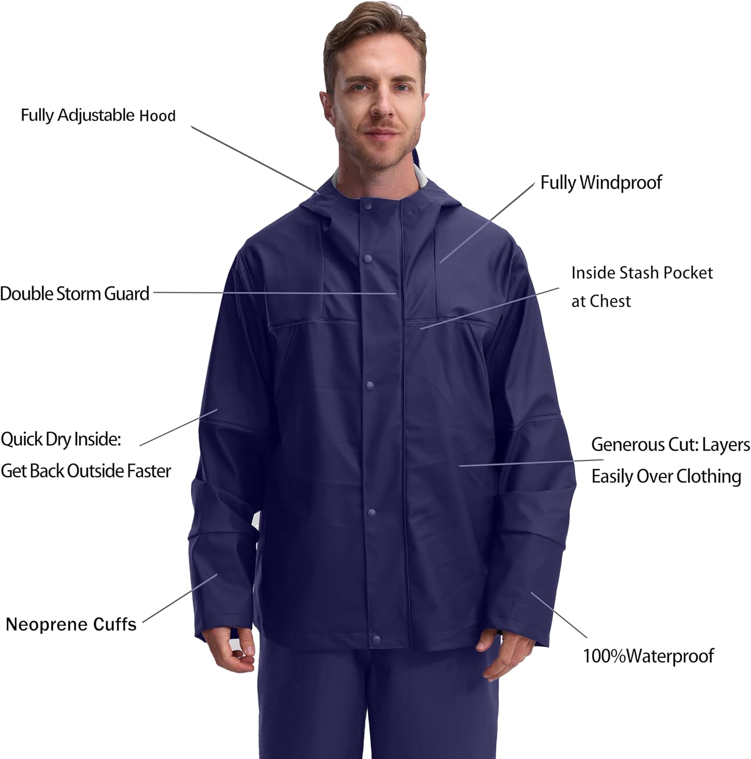 Thumbnail 3 de Men’s PRO Workwear 3-Piece Waterproof Rain Jacket & Bib Pants Set (PU-coated) – Heavy Duty 2-Tone