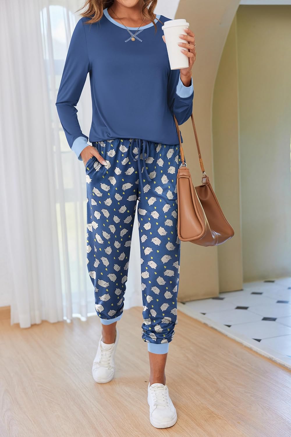 Detalle de Ekouaer Women's Pajama Set in Rayon-Blend Fabric