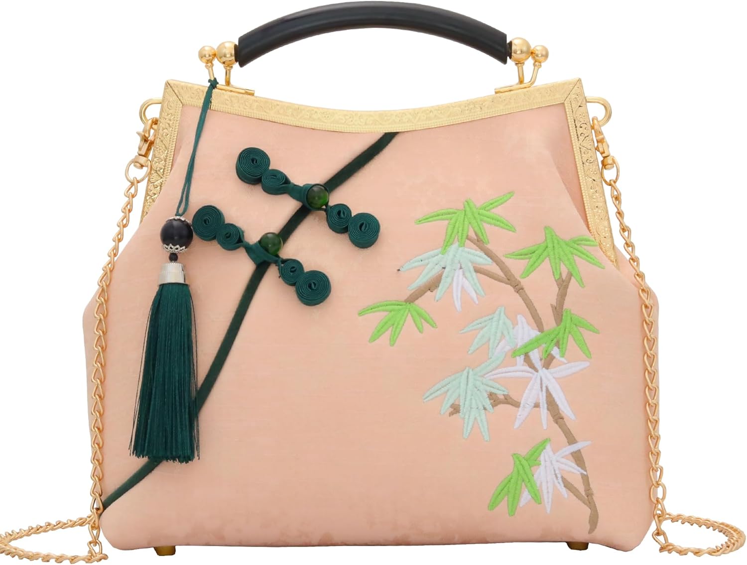 Detalle de YeBon Retro Shoulder Chain Messenger Clutch: Chinese Style Crane Embroidered Jacquard Evening Bag