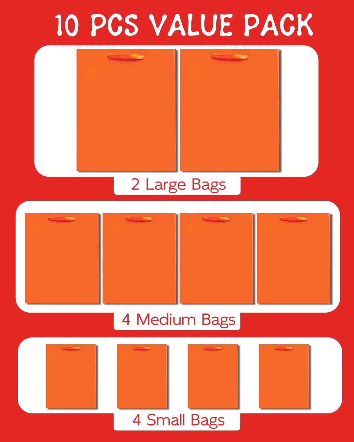 Detalle 2 de Gcardis Geschenktüten in leuchtendem Orange – 10-tlg. Set mit Seidenpapier, verschiedene Größen