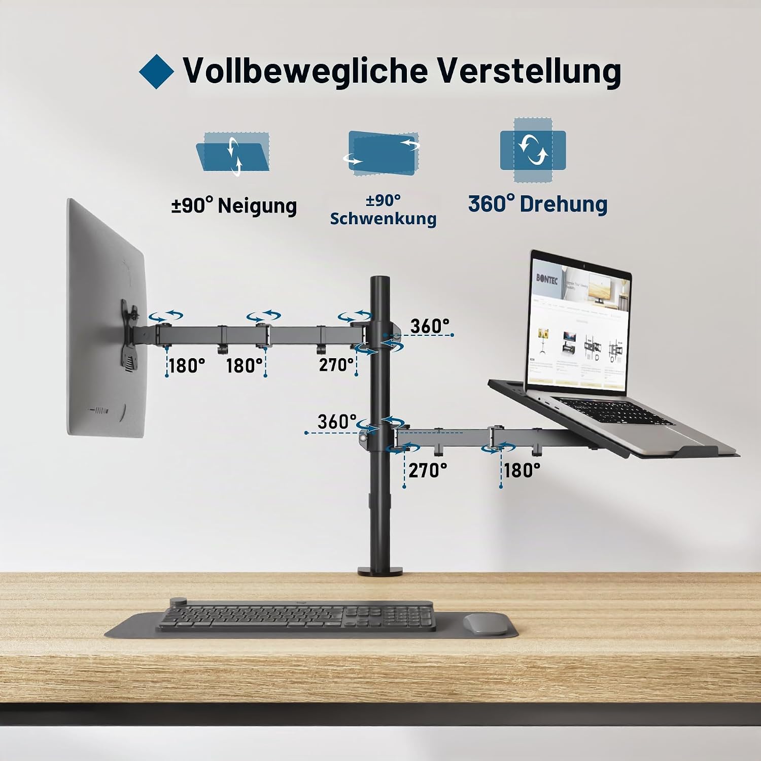 Detalle de BONTEC Monitorarm mit Laptophalter für 13–32" Bildschirme 🖥