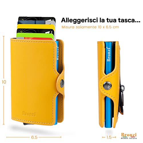 Detalle de Bronzi Nuovo Portafoglio Porta Carte Credito – Portafoglio Uomo Slim in Pelle sintetica con protezione RFID, giallo